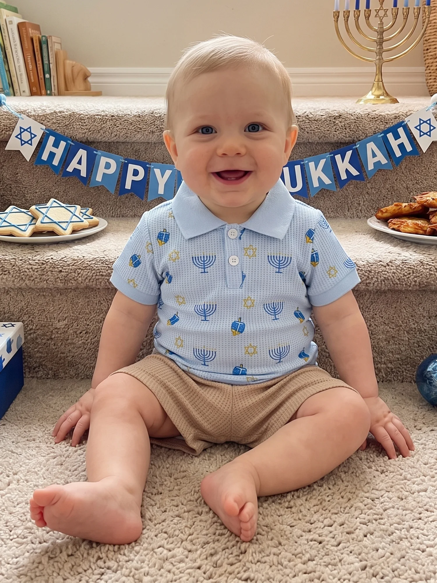 Toddler Sleeve Boy Hanukkah Outfits Toddler Boy Toddler-Boy-Hanukkah Holder-Print-Short Candle High Quality