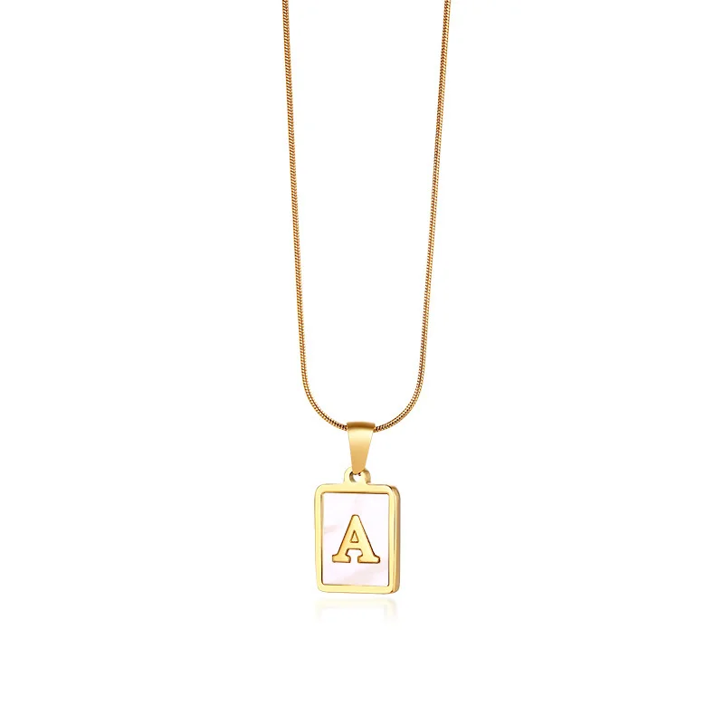 Women's Stainless Steel Shell Square Letter A-Z Initial Pendants Necklaces,New In Fashion Jewelry Collar Letters Charm Necklace