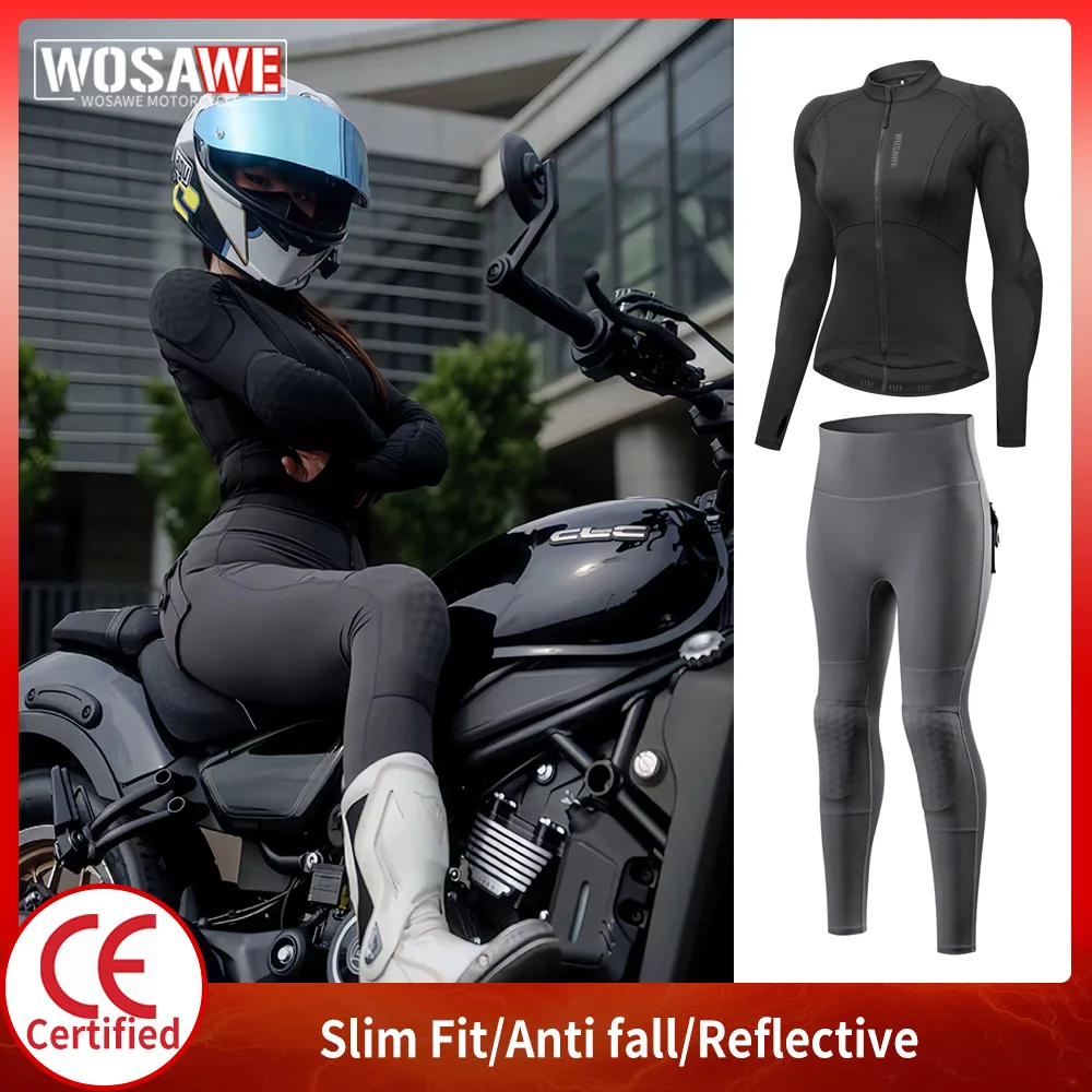 

WOSAWE Women Motorcycle Jacket Honey Peach Hip Pants Set CE Pads Motorcyclist Jacket Downhill Motorbike Anti Drop Racing Clothes