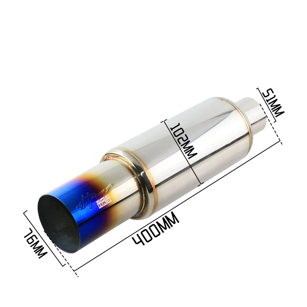 Universal Car Straight Muffler Pipe 2 Inch Inlet 3.5 Inch Outlet Stainless Steel Burnt Blue Sport Exhaust Muffler
