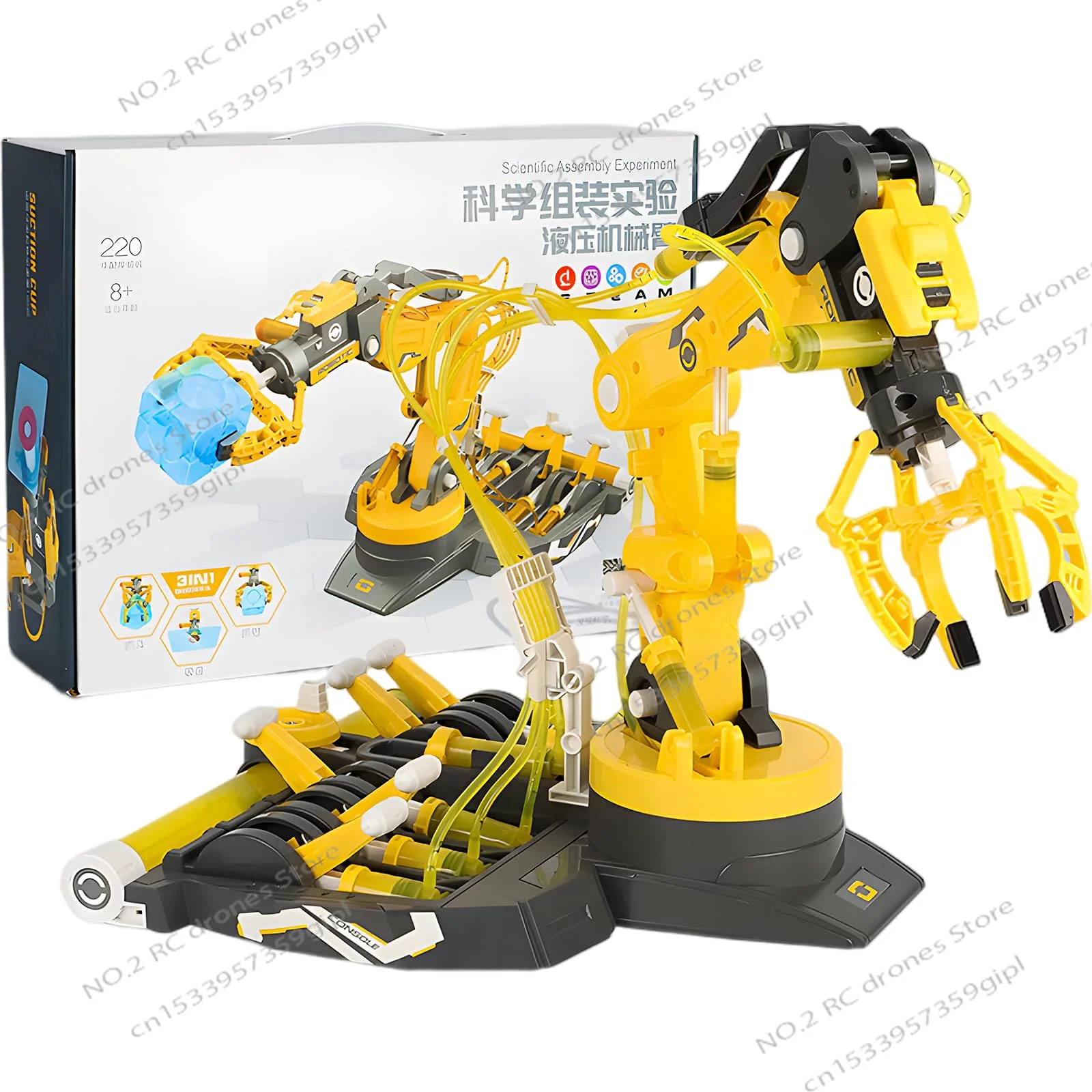 Diy 3In1 Assembled Explore Kids Hydraulic Robot Mechanical Arm Science Experiment Engineering Puzzle Toy Set for Children Gift