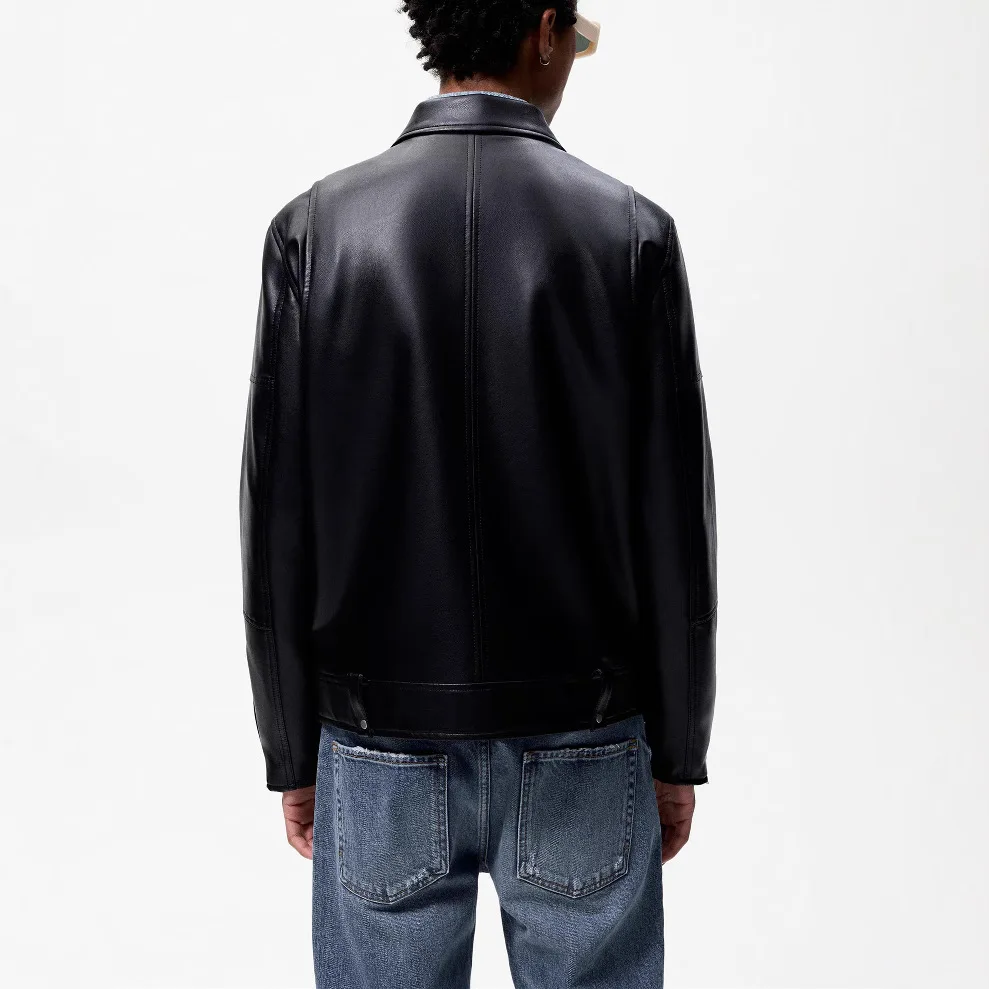 2025 Spring Fashion European and American Men's Wear Imitation Leather Motorcycle Jacket Coat Leather Jacket
