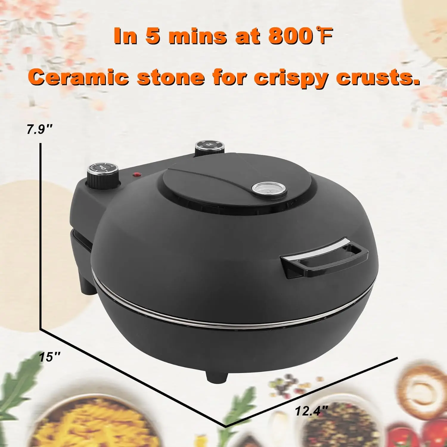 Indoor Pizza Oven-12’’Electric Pizza Maker with Dual Temperature Control,Heat-Insulated Countertop Pizza Oven