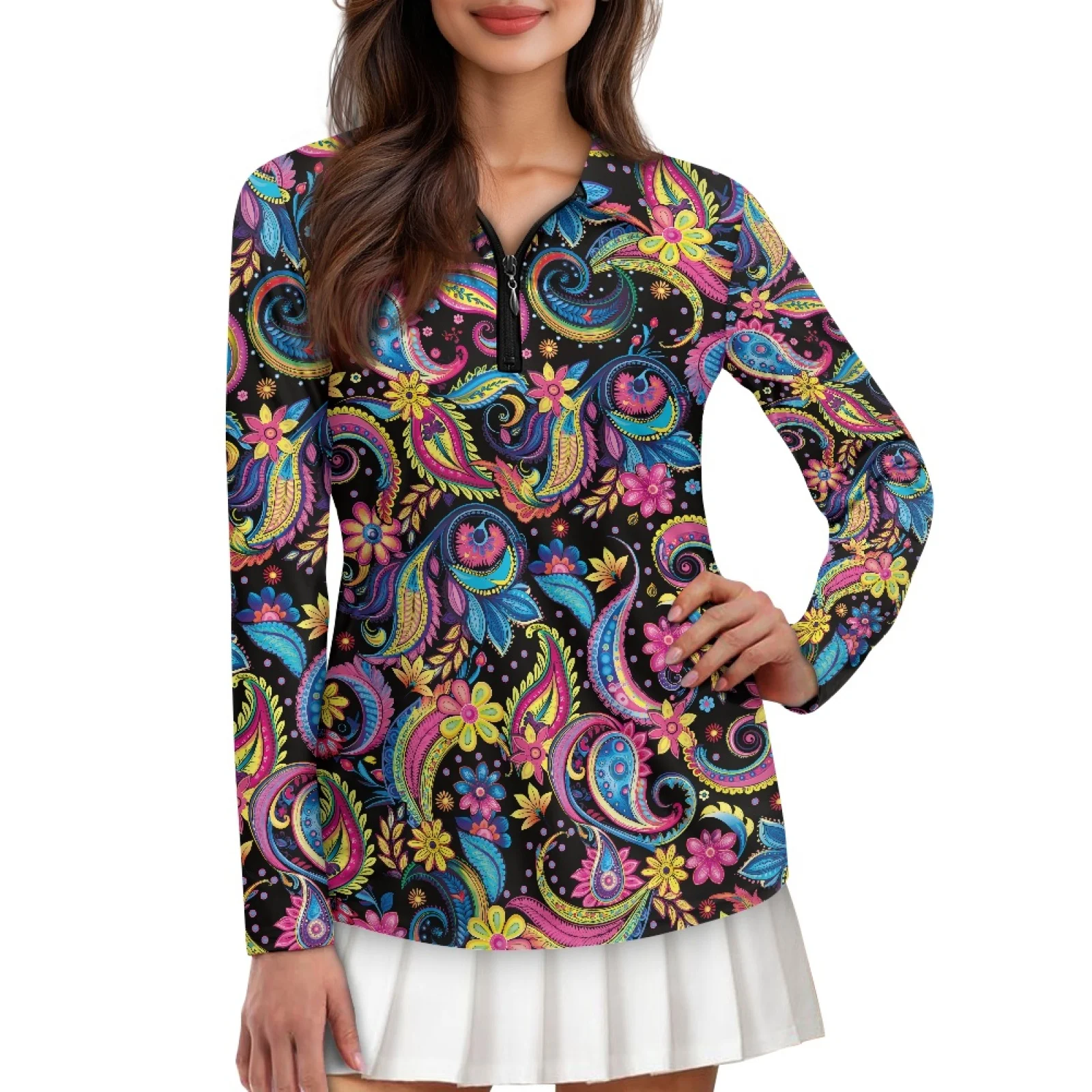 PENSTROLL Vibrant Floral Womens Quick Dry Running Polos Shirts Athletic Running Hiking Top for Tennis Training