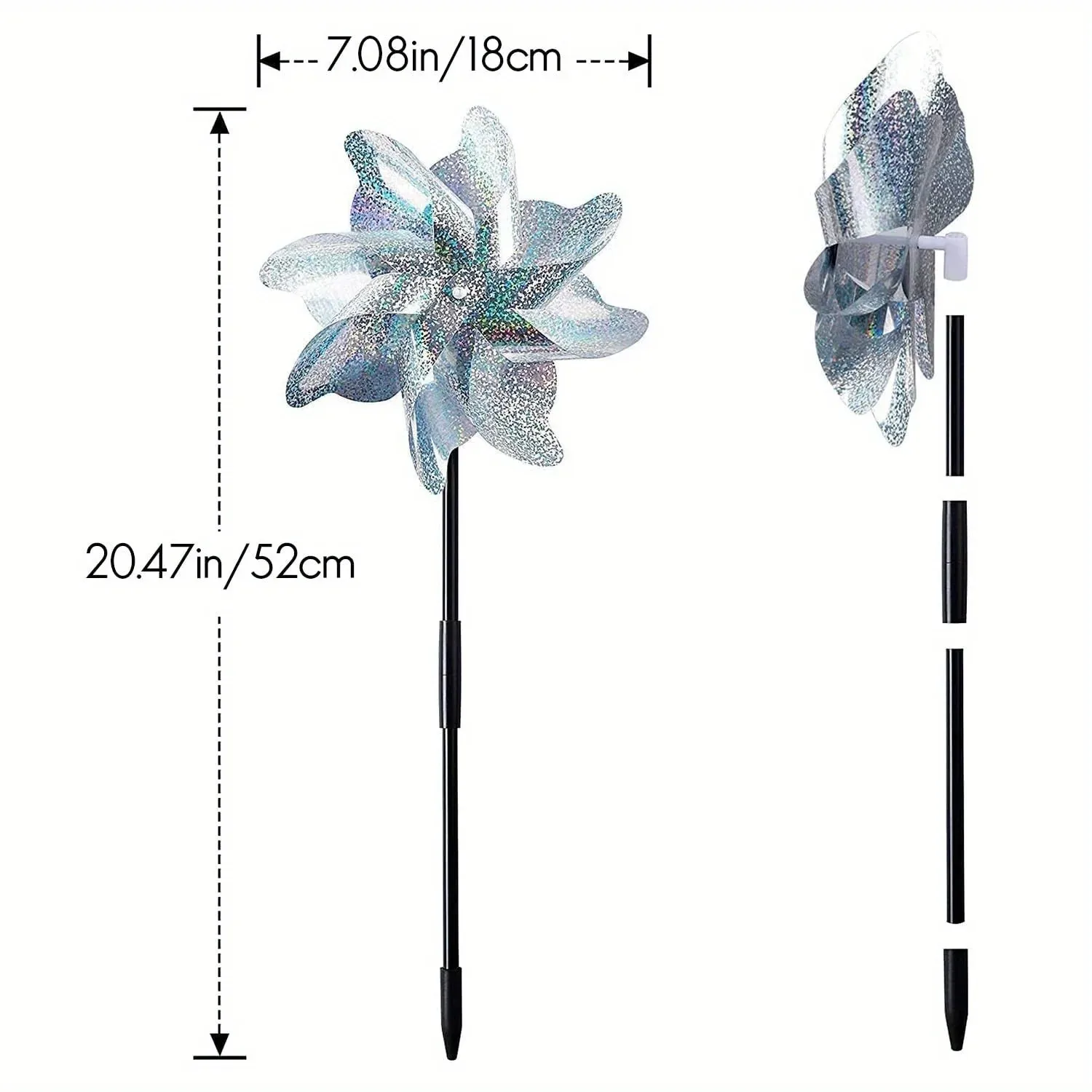 sparkly silver reflective pinwheels 3pcs with stakes bird repellent wind spinners for backyard lawn garden bird control ornament