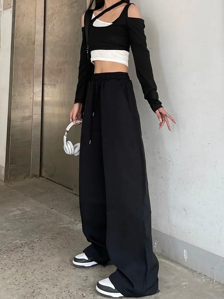 Women Loose Korean Wide-leg Pants 2024 Summer New White Sports Trousers Leisure High Waist Woman Clothes Streetwear Sweatpants