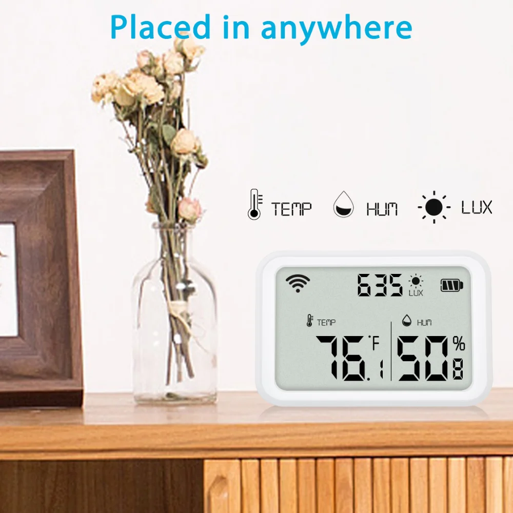 Smart Tuya Wifi Zigbee Temperature Humidity Sensor Lux Light Detector Indoor Hygrometer Thermometer Luminance Lux Light
