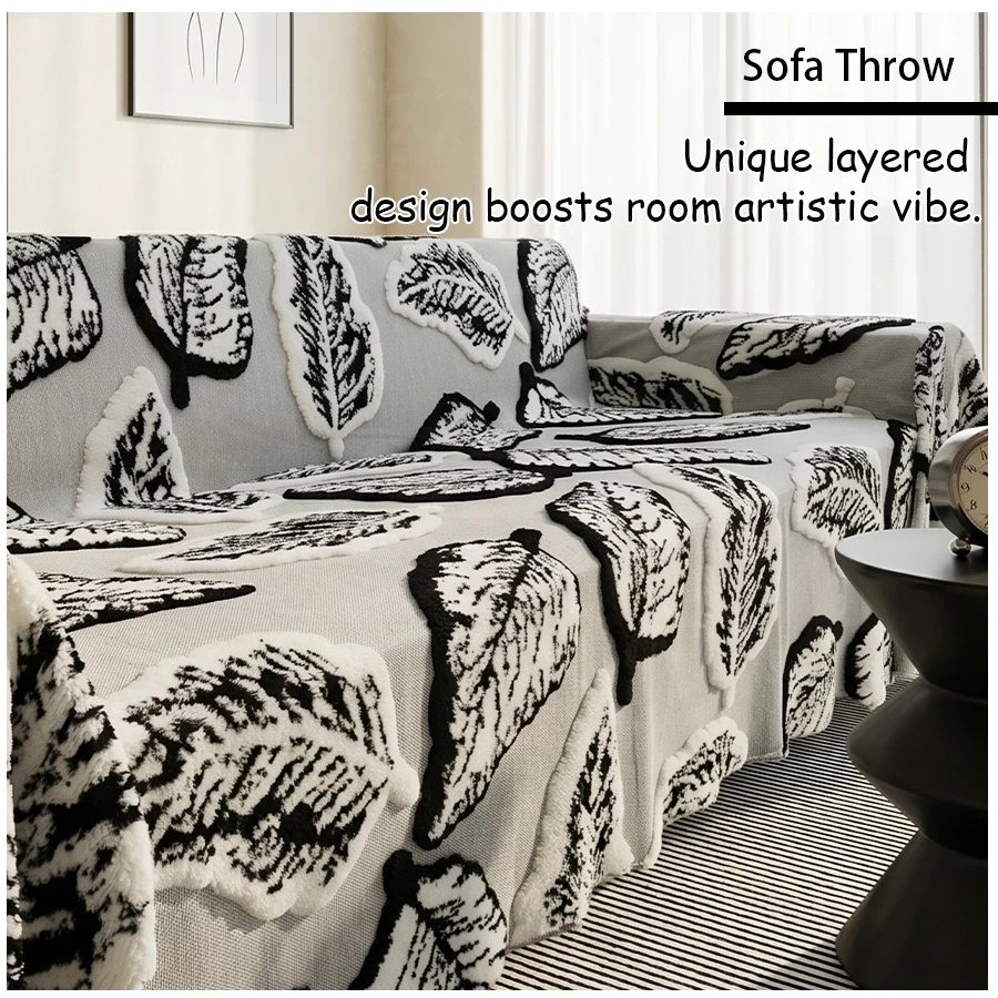 Leaf Pattern Anti Slip Sofa Cushion Cover, Machine Washable Pet Friendly Sofa Protector for Home Hotel Decor