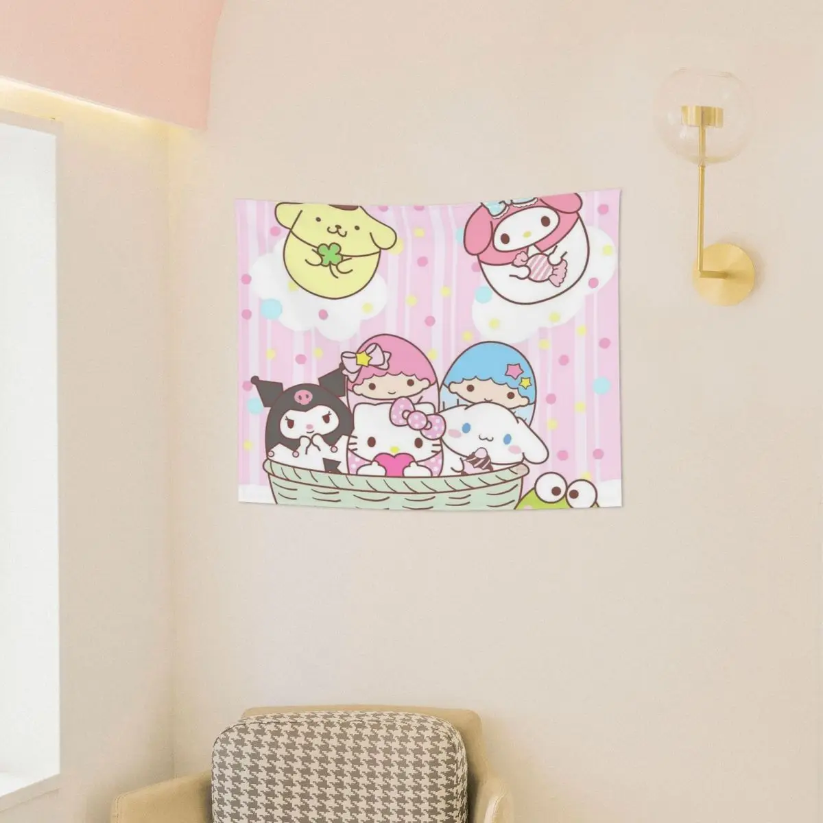 Kawaii Sanrio HelloKitty Tapestry Colorful Fabric Wall Hanging Kuromi Melody Room Decoration Curtain Witchcraft Tapestries