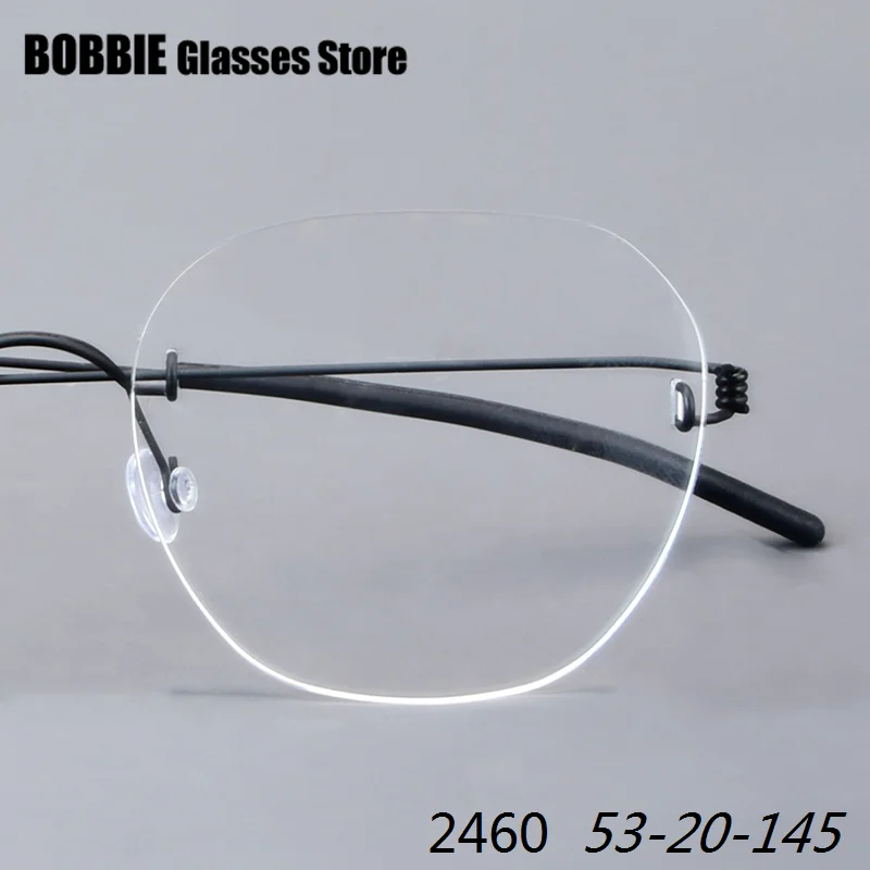 Rimless Glasses Frame Denmark Brand 2460 Titanium Screwless Light Thin Rim Retro Oval Men Women Optical Prescription Eyeglasses