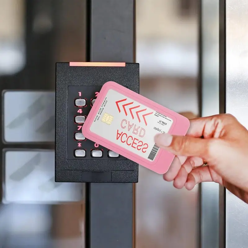 2Pcs Sliding ID Badge Holder Pink ID Card Holders Hard Plastic Vertical Card Case Protector Pouch with Clear Window Pink Badge