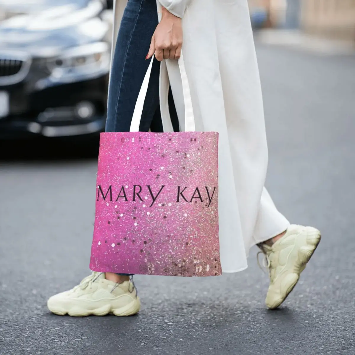 메리 케이 쇼핑백 여성용 캔버스 토트백 재사용 가능한 소녀용 숄더 토트 여행 핸드백