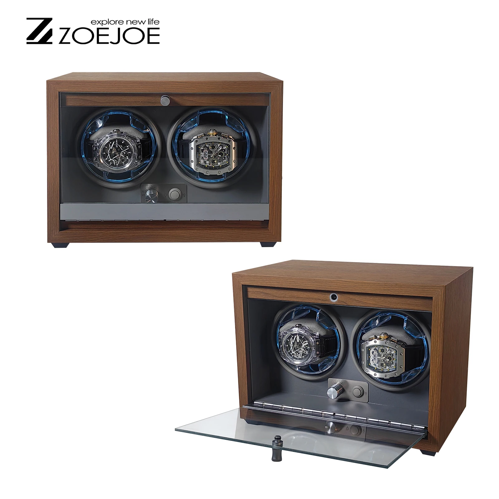 자동 시계에 대 한 1pc 더블 시계 와인 더 유연한 베개와 LED 분위기 램프와 나무 시계 상자 슈퍼 조용한 모터