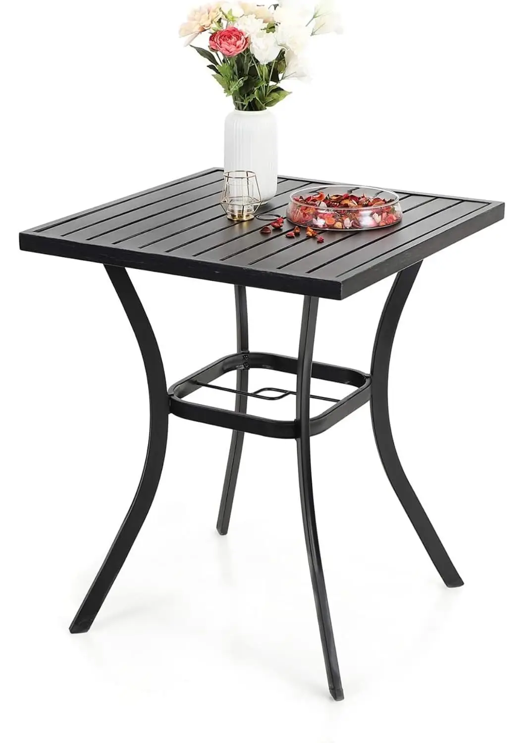 Square Metal Bar Height Outdoor Table 31x31x36 Inch with Umbrella Hole & Non-Slip Footcap for Patio Garden, Customized