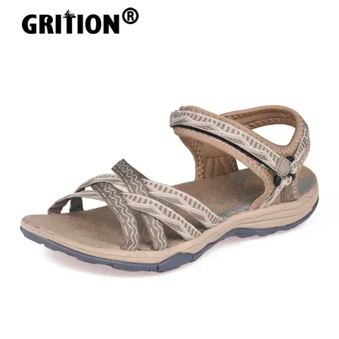 GRITION 샌들 여성 여름 야외 캐주얼 플랫 인쇄 숙녀 편안한 통기성 신발 2020 새로운 여성 비치 패션 파티