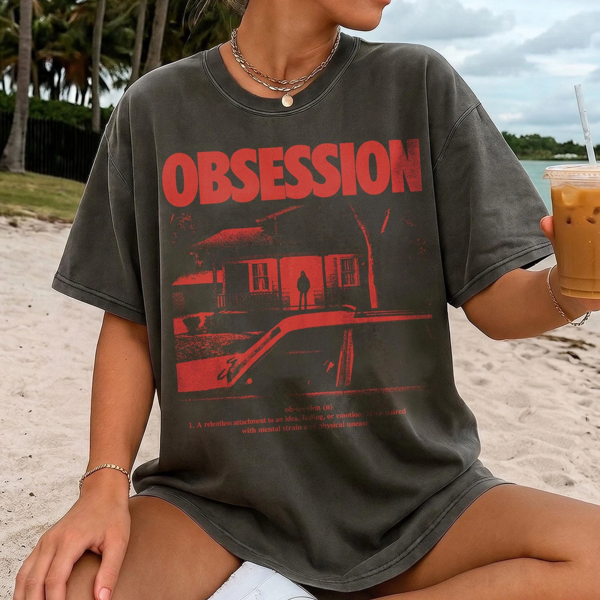 T-shirt à col rond pour femme Obsession 2026, motif gothique d'horreur vintage, confortable, pour l'été