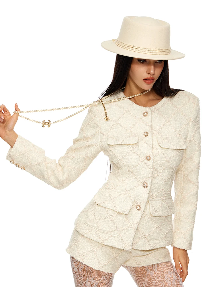Findya Wings White Set Elegant Waist-Cinching Fragrance Style Outerwear Two-Piece Suite for Women Luxury Fashion Autumn Winter