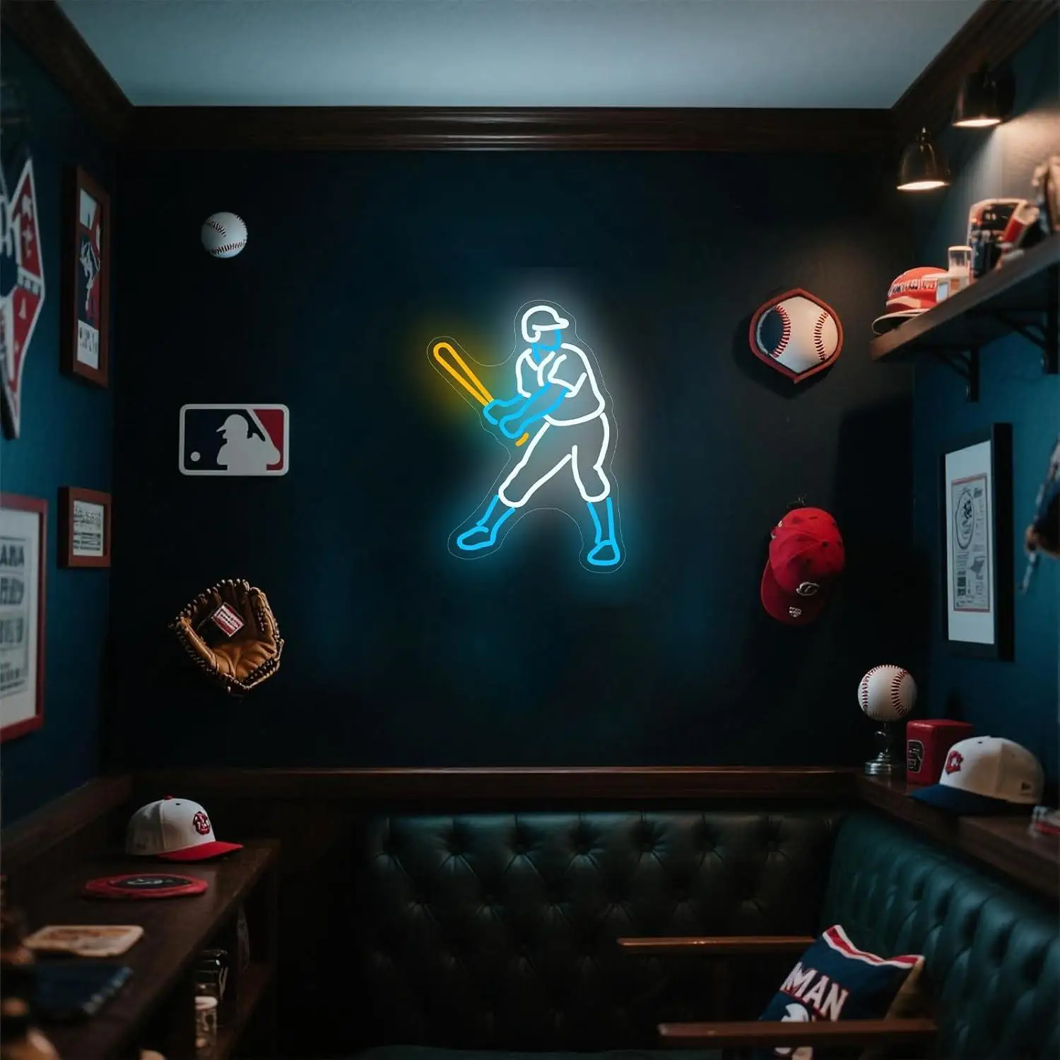 Baseball Player Neon Sign USB Dimmable LED Light for Wall Decor Man Cave Bedroom Gym Sports Theme Game Room Art Decoration Gifts