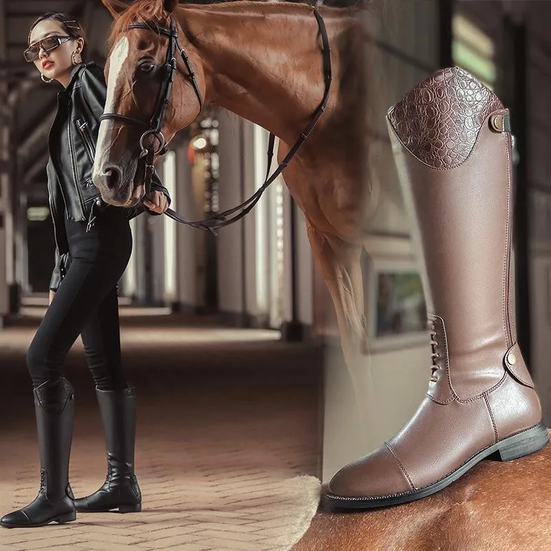 1Pair Horse Riding Boots Knight Women Retro Below The Knee Low Heel Ride Knights Plus Size Boot Equipment For Horses Rider