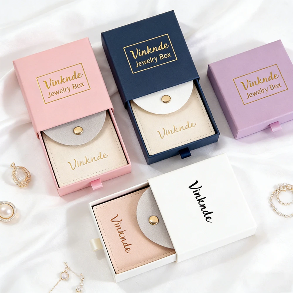 

24/50/100Pcs Custom Logo Jewelry Storage Case Cardboard Drawer Box with Microfiber Snap Bag Wedding Gift Ring Earrings Key Boxes
