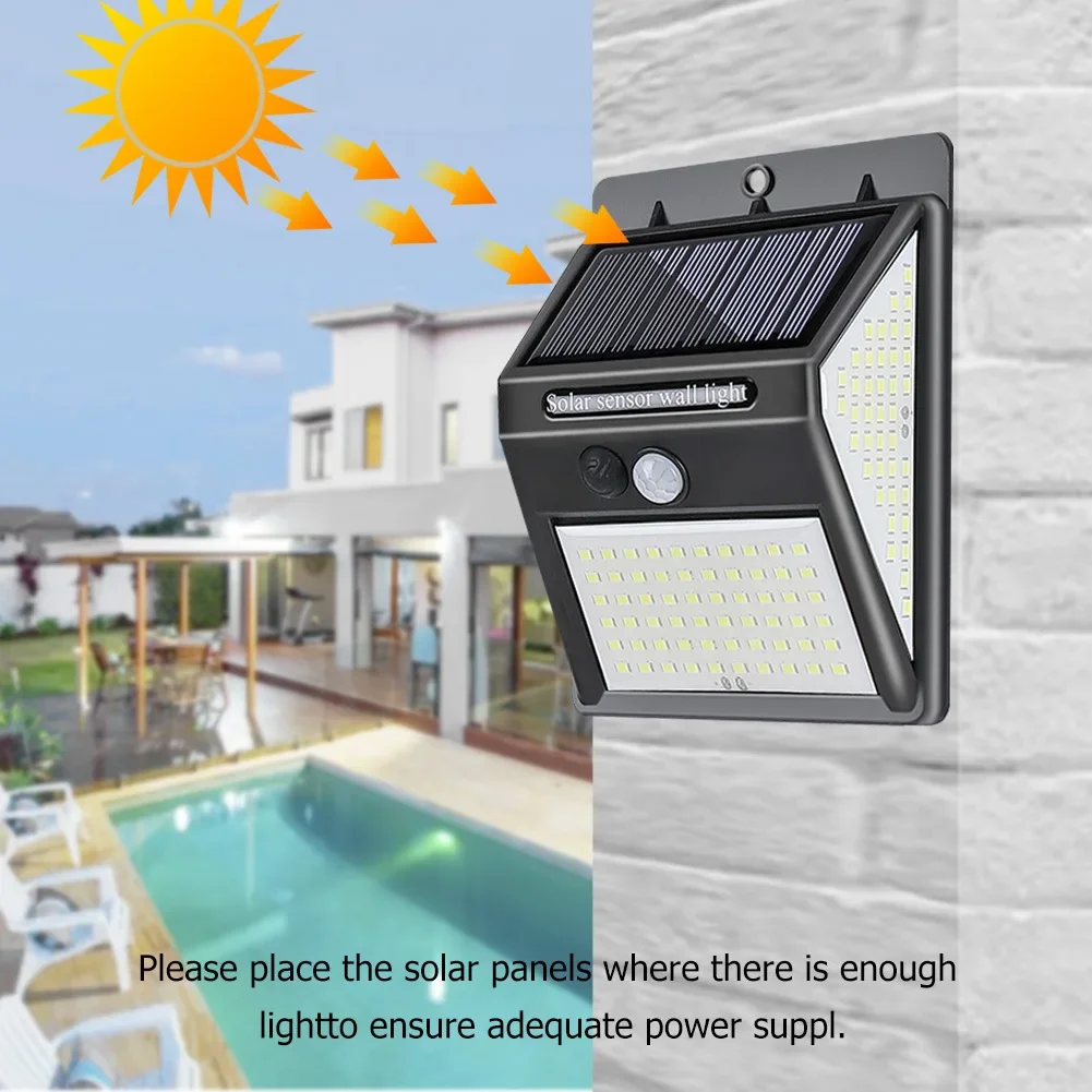 Imagem -03 - Pir Motion Sensor Solar Wall Light Lâmpada ao ar Livre Impermeável Powered Luz Solar Lâmpada de Rua Decoração do Jardim 144 Led