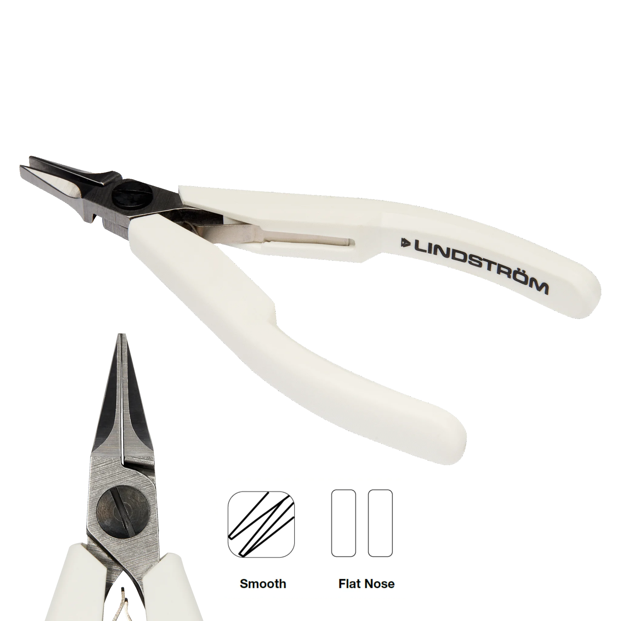Lindstrom Supreme Series Precision Flat Nose Pliers #7490 20mm Smooth Jaws ESD Safe with Return Spring 42-46 HRC for Jewelry