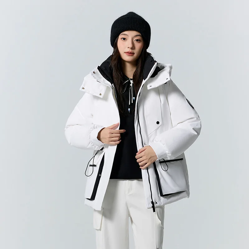 Semir Down Jacket Women Mid-Length Patchwork Waist-Adjusting Raglan Sleeve Hooded Loose Three-Defense Winter Clothing