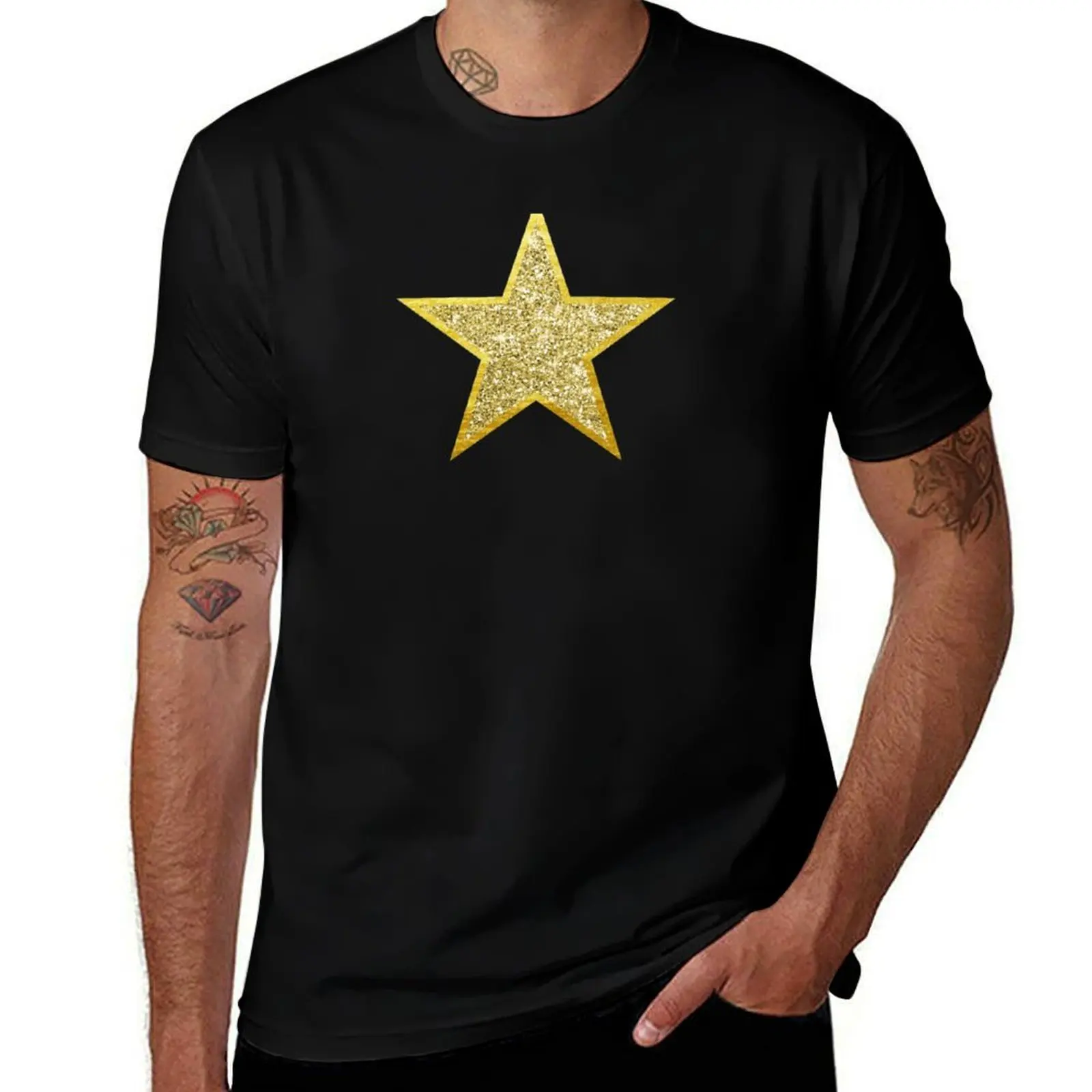 Gold Glitter Star T-Shirt Holiday Party Tee Shirt T-Shirt