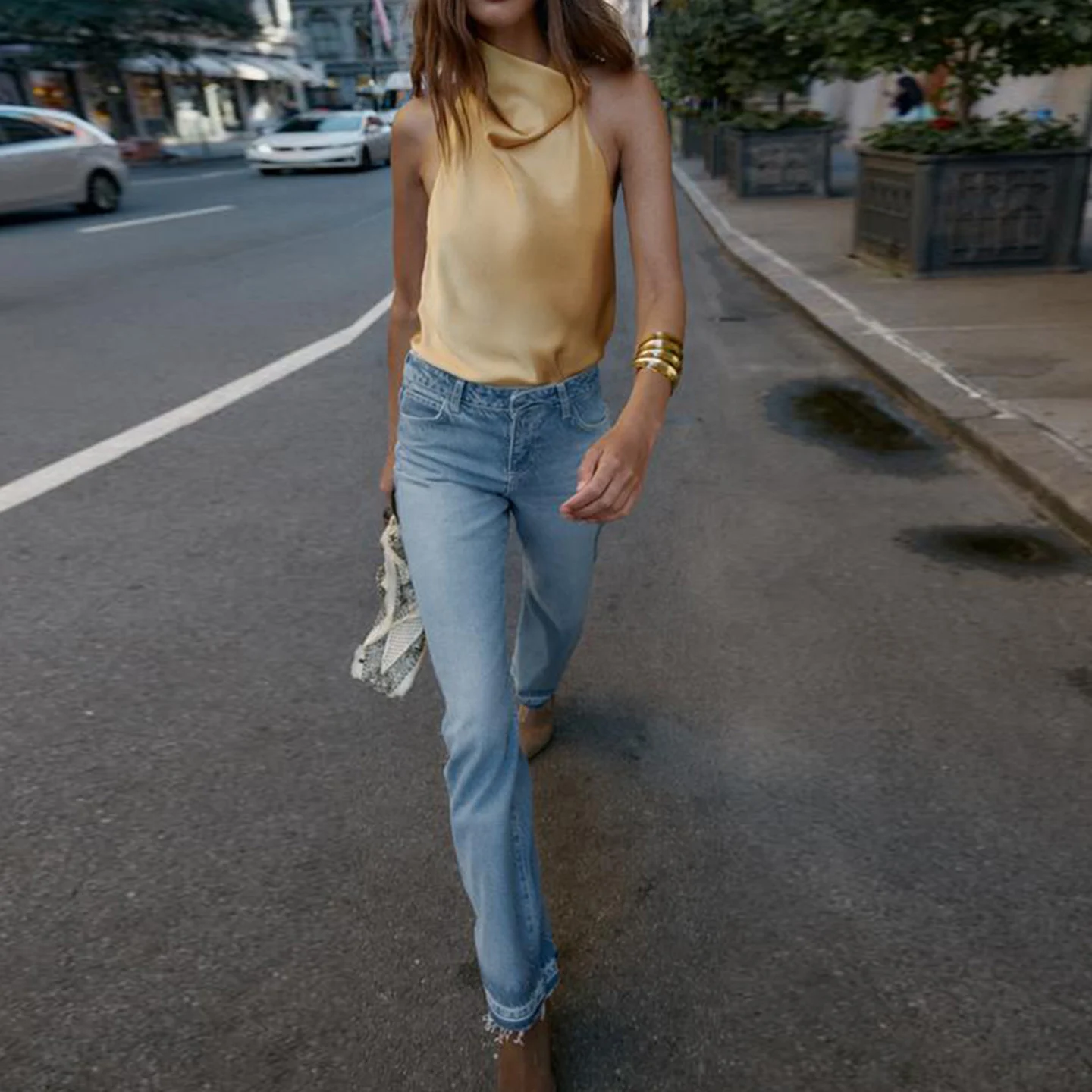 エレシルクサテン レディース ファイオントップ カラー付き ハンギングネライン 2025年秋新作 スレZ レディース アウターベスト