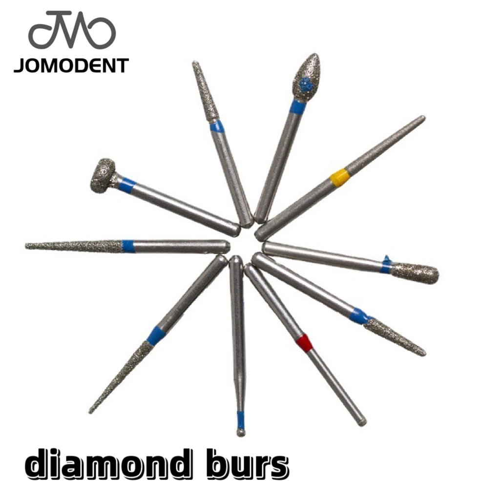 JOMO Dental Bur Diamond Burs Taper Round and Extra Fine Standard Dentistry Drill High Speed Bur 1.6mm 10Pcs