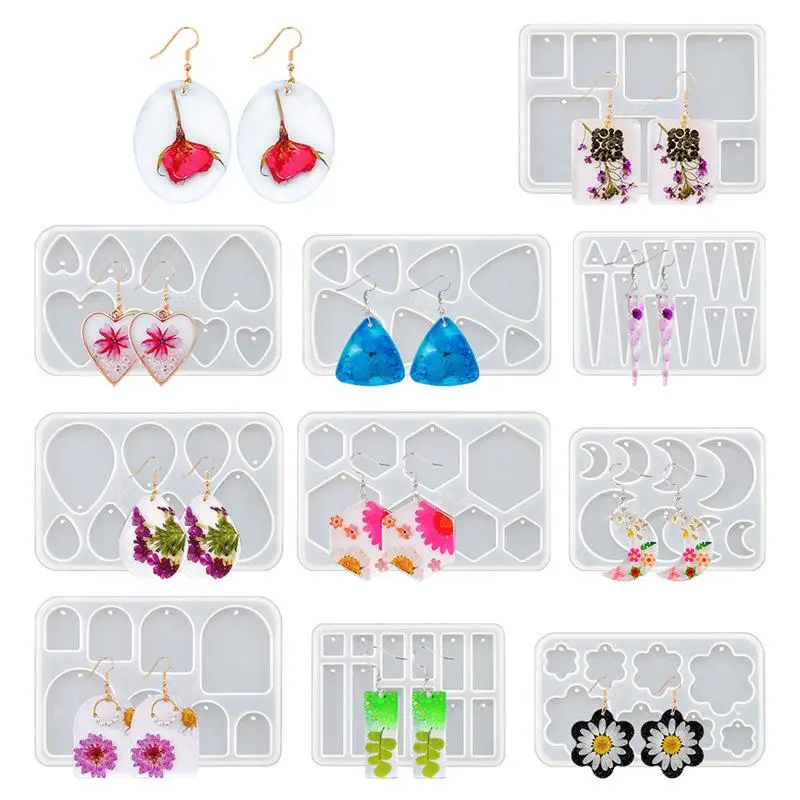 Earring Pendant Silicone Mold Epoxy Resin Jewelry Making Molds Geometry Heart Round Triangle DIY Epoxy Resin Jewelry Craft Mould