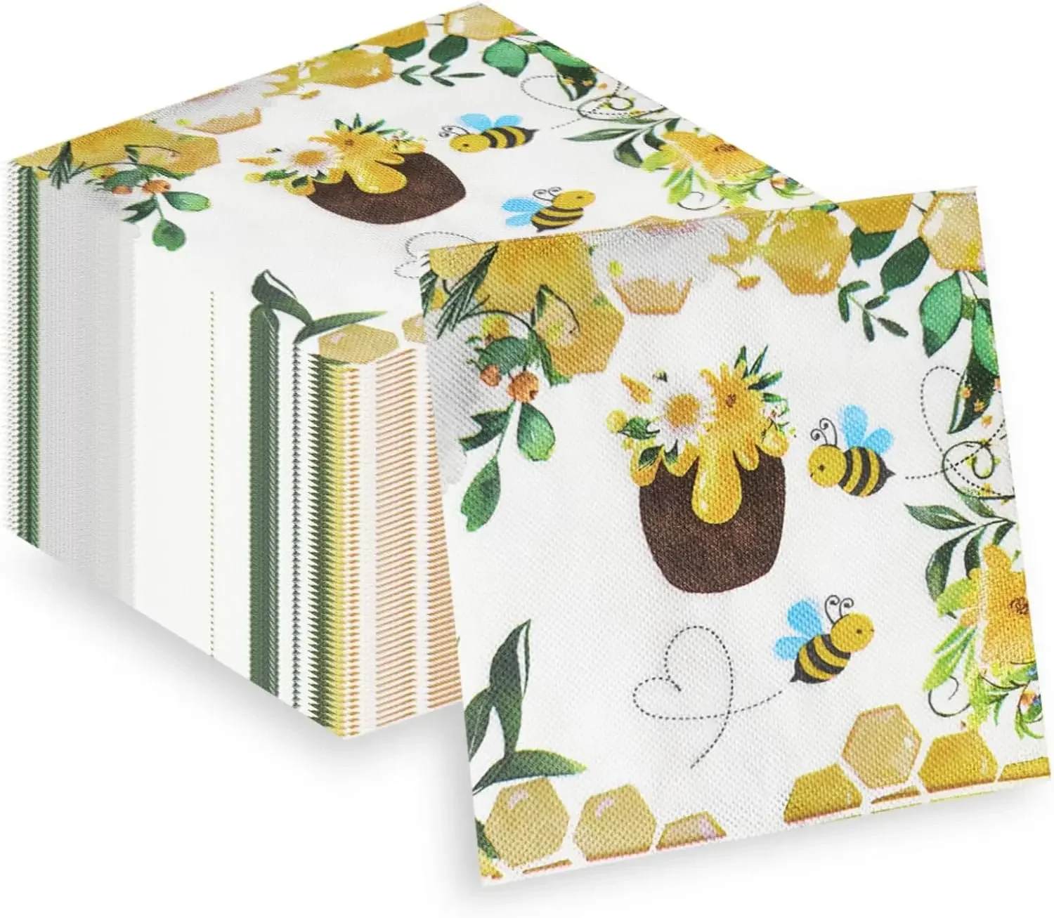 

Bee Flower Party Napkins Disposable Cheerful Bumblebee Nuture Grass for Birthdays Picnics Spring Celebrations