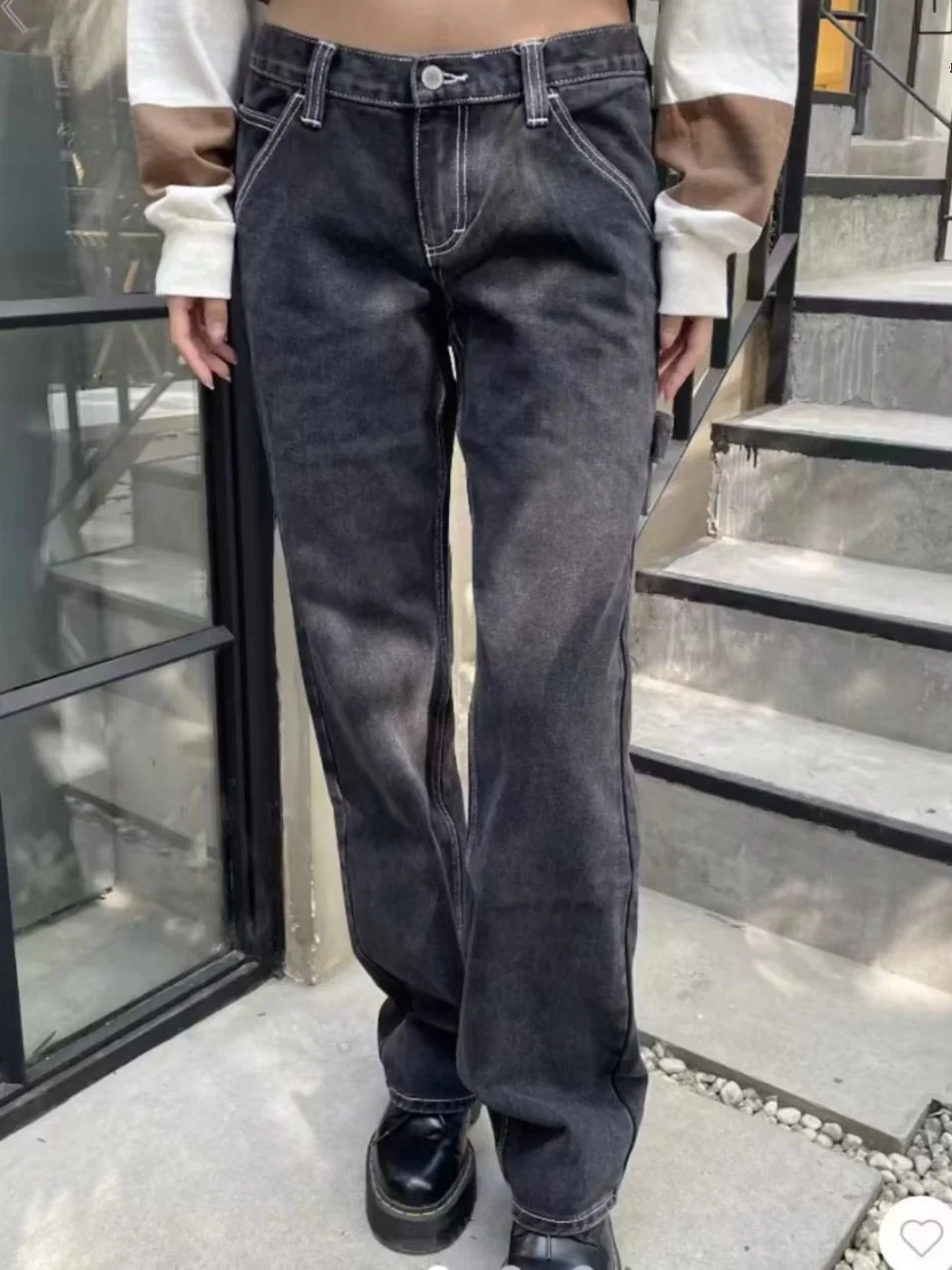 

American Retro Workwear Pants High Waist Straight Leg Wide Leg Casual Versatile Slimming Trendy Deep Blue Denim Long Trousers