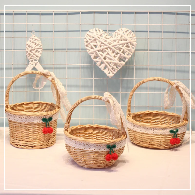 

Original Hand-Woven Cute Lace Small Kindergarten Picnic Fruit Egg Rattan Storage Basket