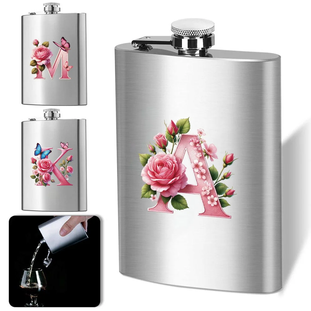 

Outdoor Portable Pocket Flask Stylish Printed Liquor Bottle Durable Metal Liquor Container For Women Pink Butterfly Pattern