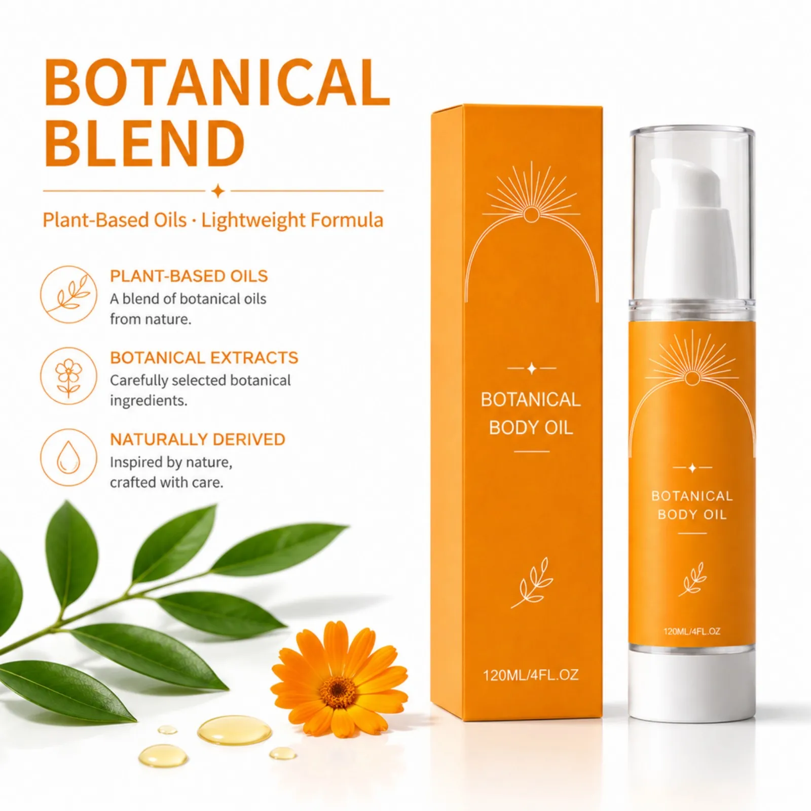 Botanical Body Oil Deep Hydration Nourishing Lightweight Non Greasy Silky Skin Moisturizer for All Skin Types Daily Care 120ml