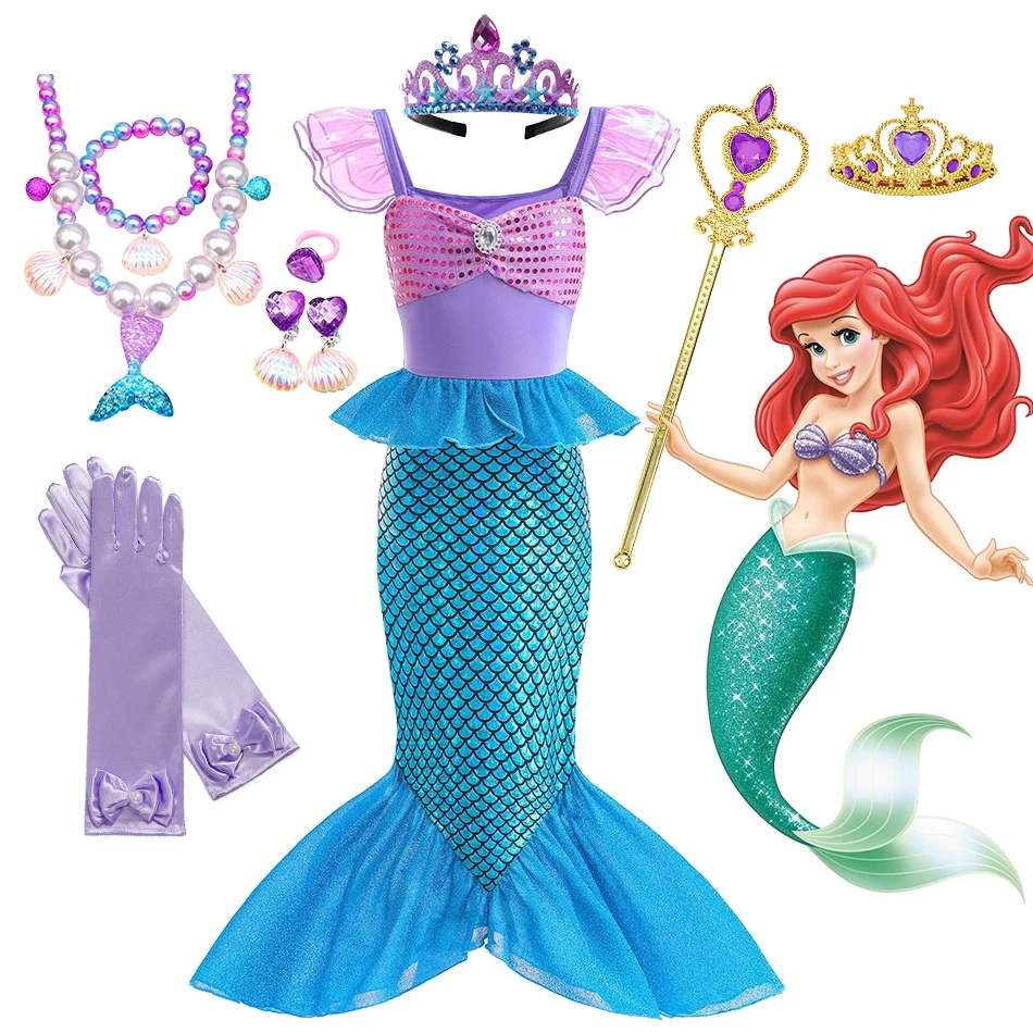 

Disney Little Mermaid Ariel Princess Cotume For Girl 2024 Carnival Party Cosplay Dress Flying Sleeve Princess Birthday Ball Gown