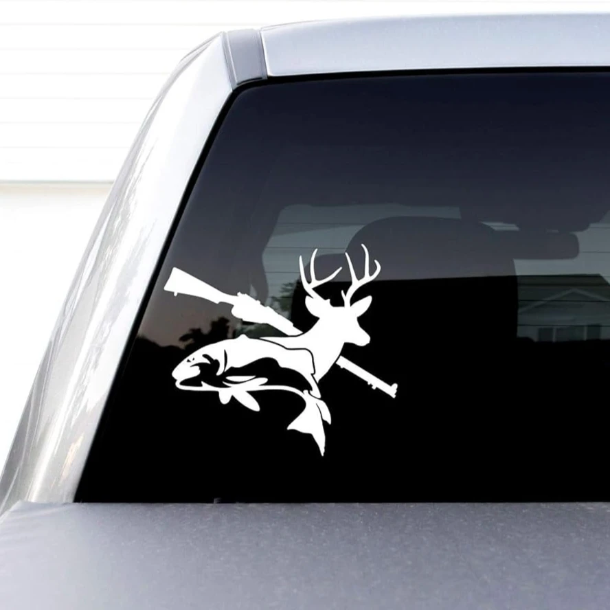 

Виниловая наклейка с изображением оленя, рыбалки и охоты, 1 шт., графика заката, для автомобилей, грузовиков, фургонов, стен, ноутбуков, водонепроницаемая, для декора авто