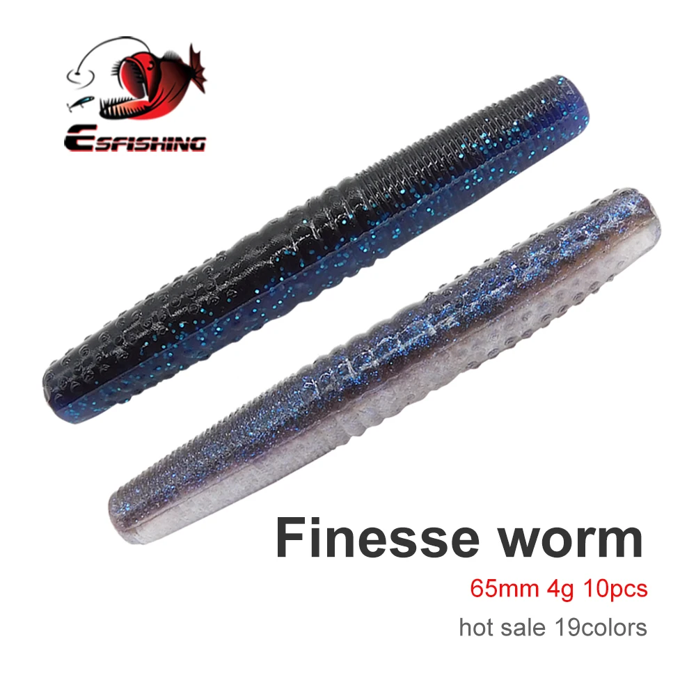 ESFISHING Soft Stick Baits Finesse Worm 10pcs 65mm Pike Bass Silicone Pesca Isca Artificial Lures official-website