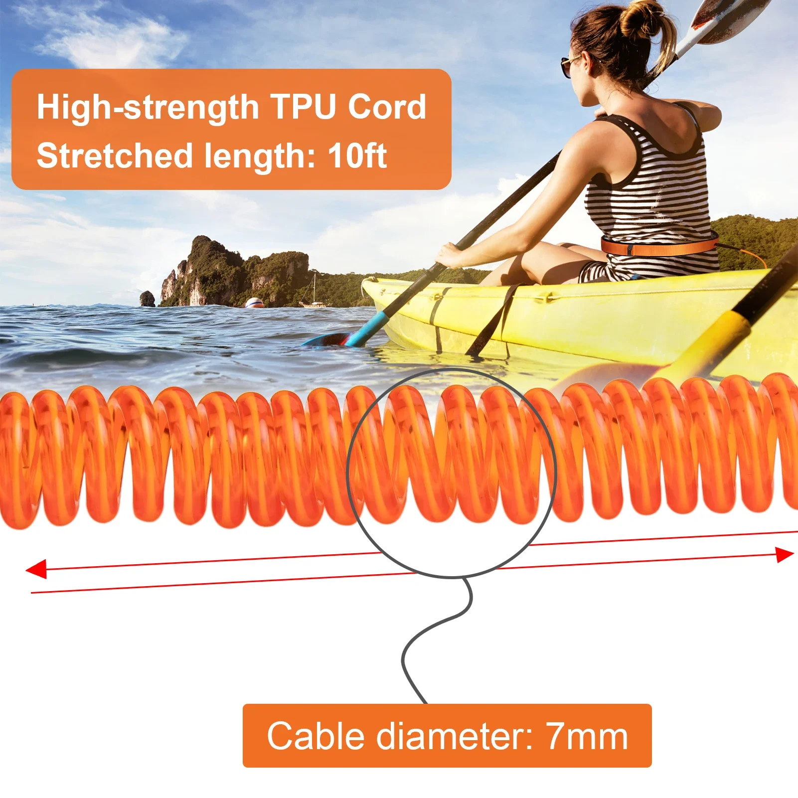 Surfboard Waist Leash 7mm Thick 10ft Coiled Surf Board Leash S  Stand  Paddleboard Leash  Surfboard Surfing Accessories