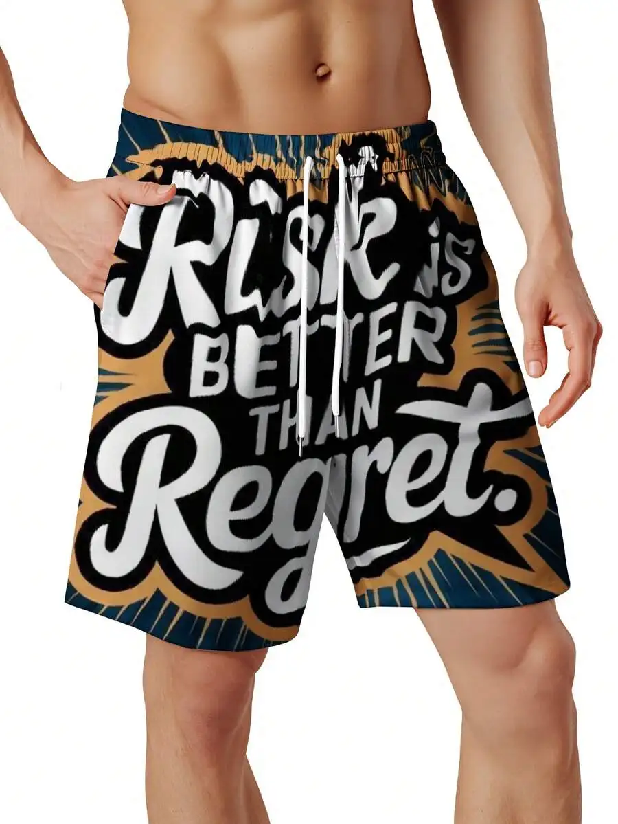 

Risk Is Better Than Regret Printed Mens Beach Board Shorts Summer Swim Trunks