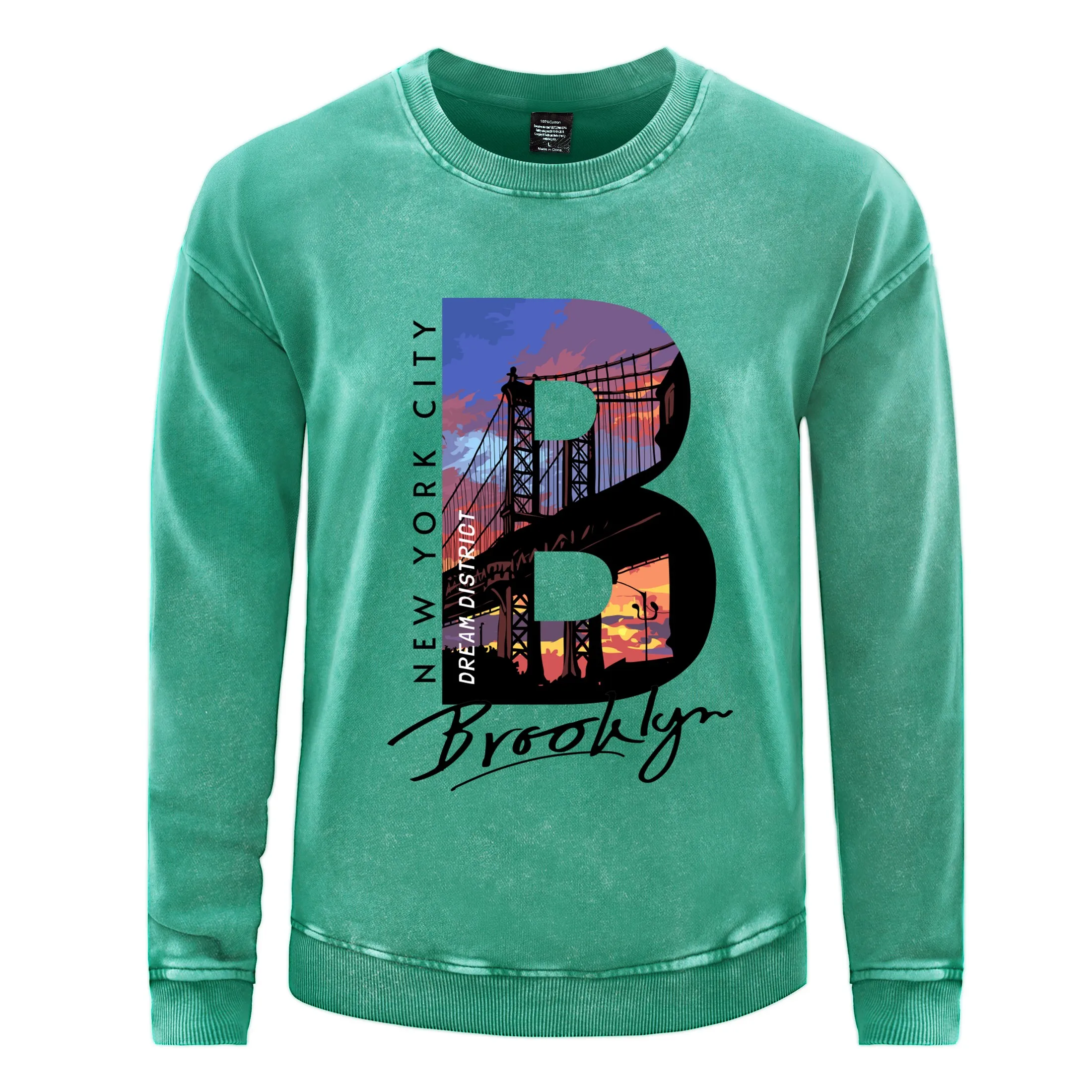 New York City Brookly Man Washed Cotton Sportswear Autumn Multicolor Clothes Street Quality Tops Hip Hop Sweatshirt