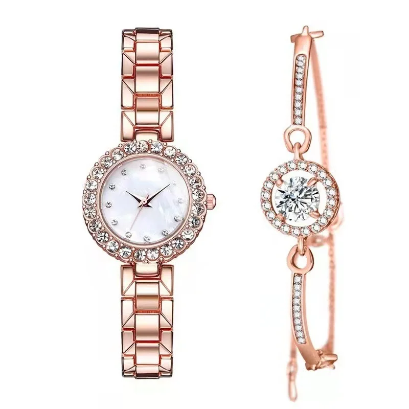 Top New Fashion Women Gold Bracelet Set Watches Ladies Crystal Stainless Steel Wrist Quartz Watch For Gifts Relogio Feminino