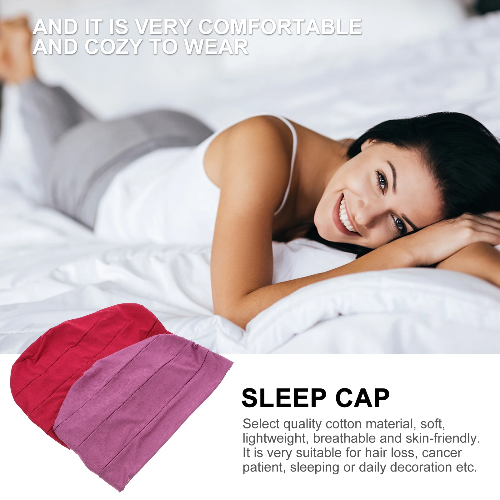

2pcs Elastic Cap For Women Girls Lightweight Night Hair Wrapping Face Wash Dust Size Wrap Cotton Night Sleep Hat