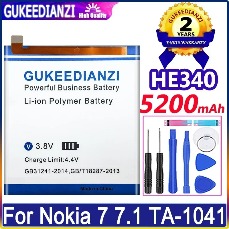 Аккумуляторы для мобильных телефонов большой емкости 5200 мАч HE340 для Nokia 7 7.1 TA-1041, сменный портативный аккумулятор для смартфона