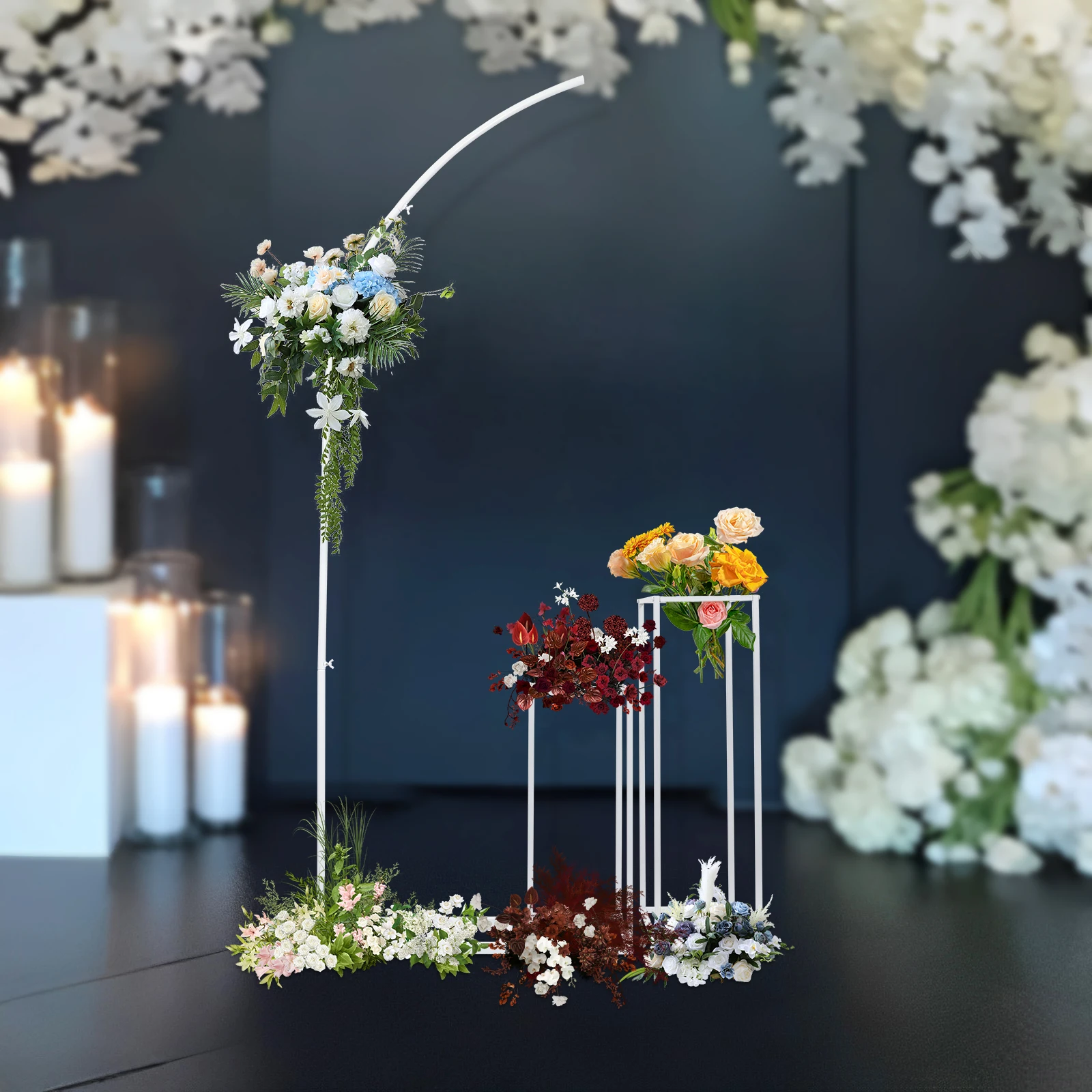 

Ortable White 3 PCS Wedding Flower Stand with Ballon Arch Stand and 2 Flower Stands for Weddings Birthday Parties