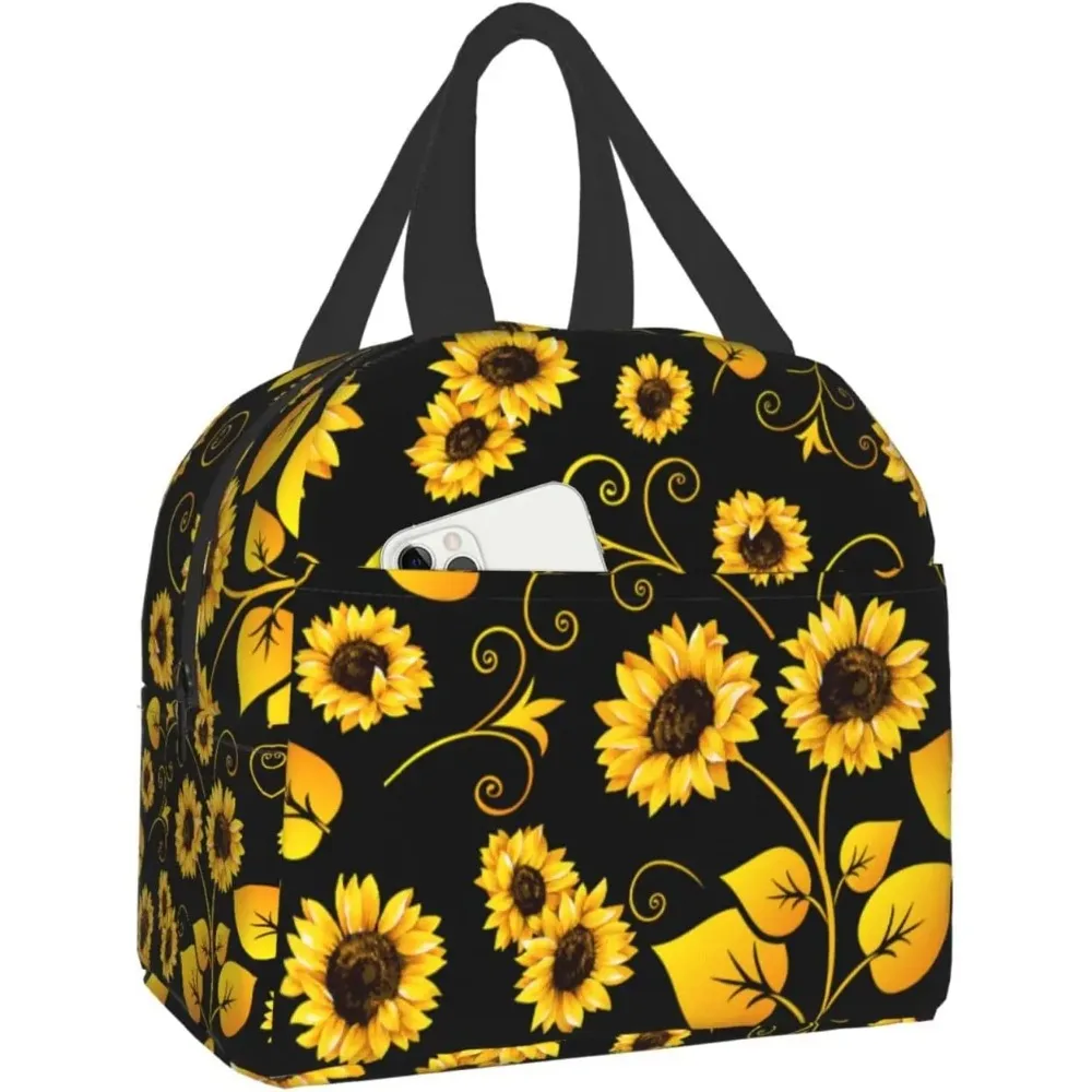 Sunflower Insulated Lunch Bag for Women Men Washable Cooler Tote Bag Reusable Lunch Box Lightweight for Office Work Picnic Beach