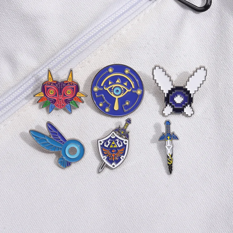 أسطورة زيلدا أنيمي لعبة بروش الكرتون درع السيف تصميم الطلاء شعار سبيكة معدنية شعار المينا دبابيس مجوهرات هدايا #3
