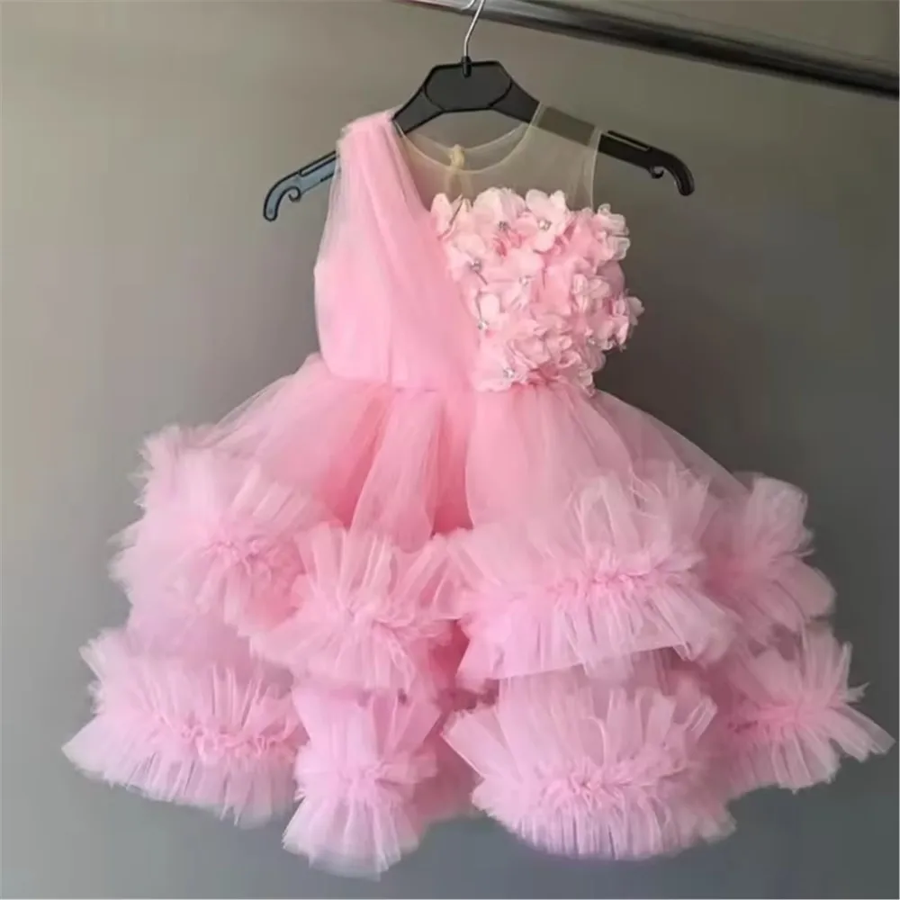 

Sweet Baby Flower Girl Wedding Dress Sleeveless Appliques Tiered Princess Birthday Party Prom Dress Festival Communion Ball Gown