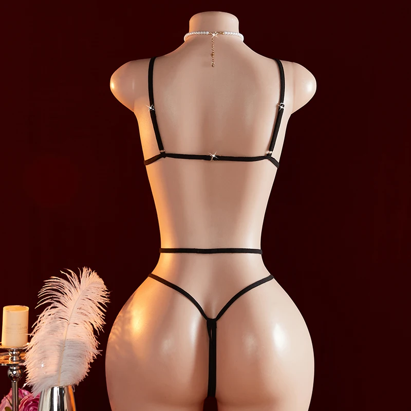 Transparent Sexy One-piece Hollow Black Lace Lingerie Seduces Exotic Teddy Doll Jumpsuit Erotic Crotchless Sex Clothes Bodysuit